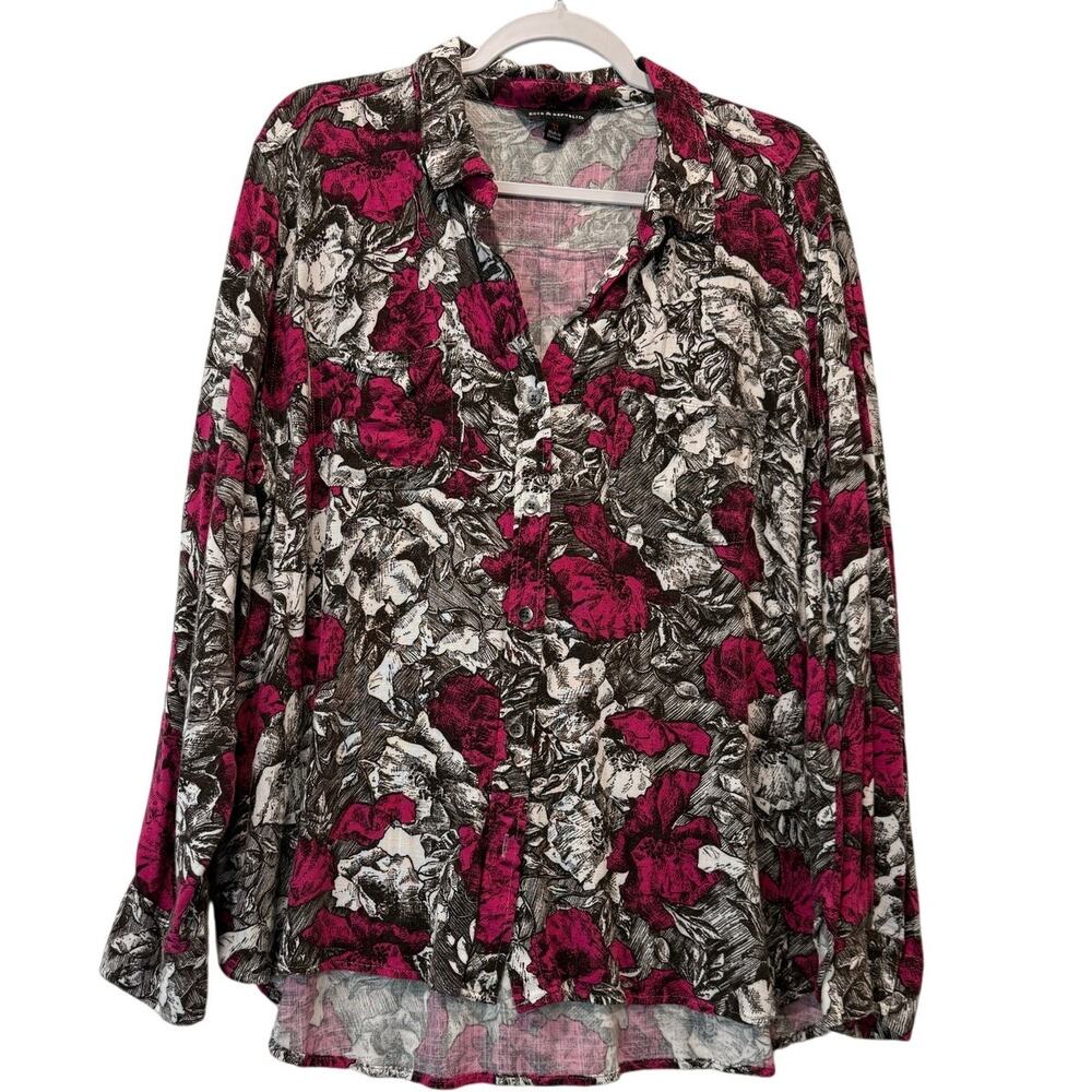 Rock and Revival Women's Size XL Long Sleeve Top Button Down Front Pink Floral